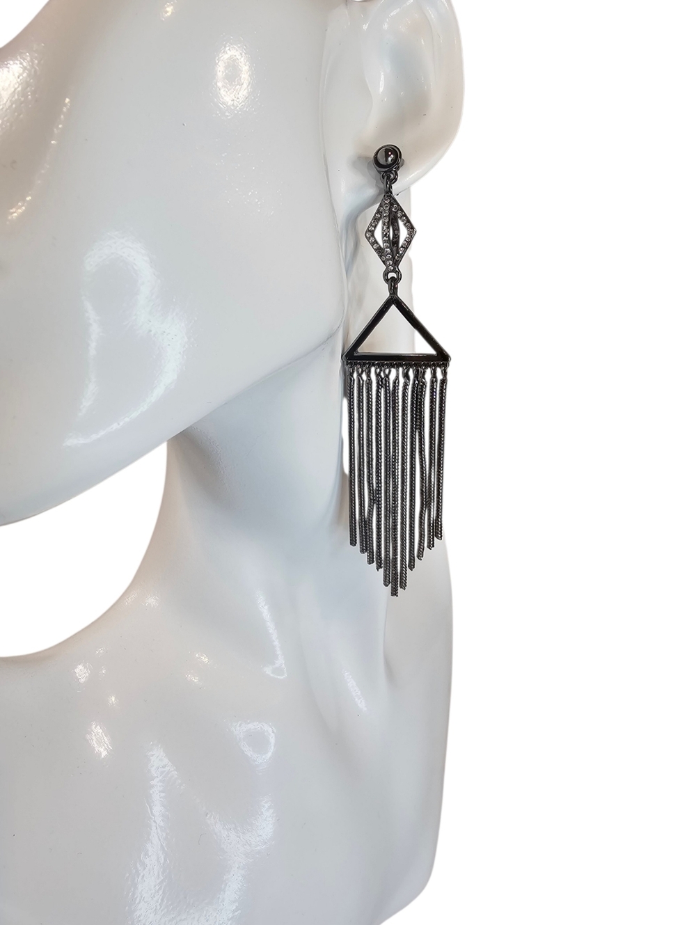 Black Geometric Fringe Dangle Drop Earrings - Women Jewelry